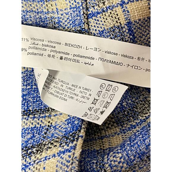 Zara Wide Leg Plaid Trouser Womens size XL New Blue Cream Black - Picture 7 of 8